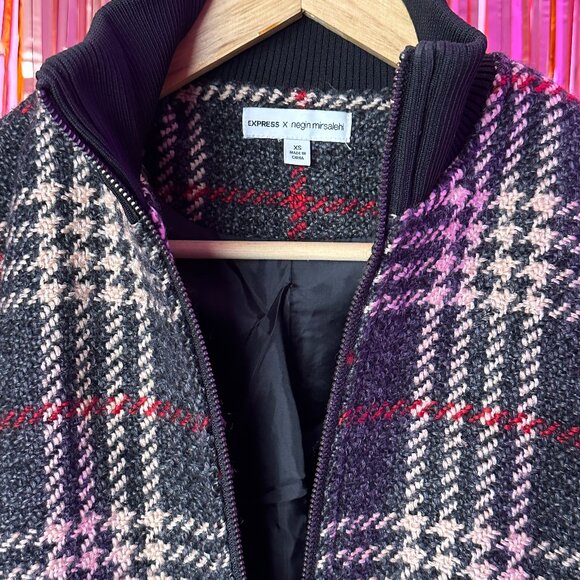 Express x Negin Mirsalehi Plaid Cropped Bomber Jacket - Picture 4 of 6